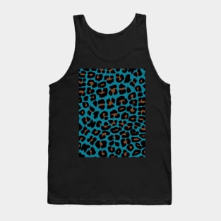 Leopard Spots Print Pattern in Teal and Brown Tank Top